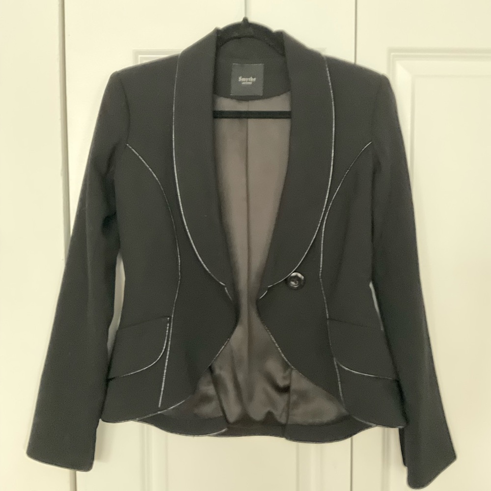 Smythe Leather Piped Black Blazer - Size 6